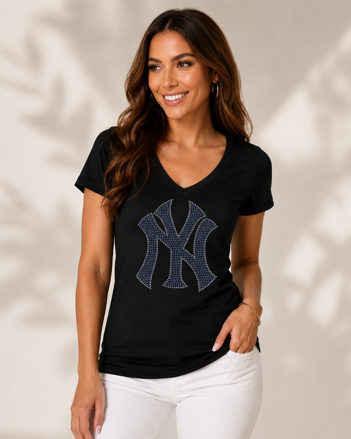 Yankee Rhinestone V-Neck T-Shirt